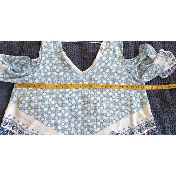 DR2 Cold Shoulder Top Geometric Bohemian Lined V-neck Blouse XL - Picture 7 of 8